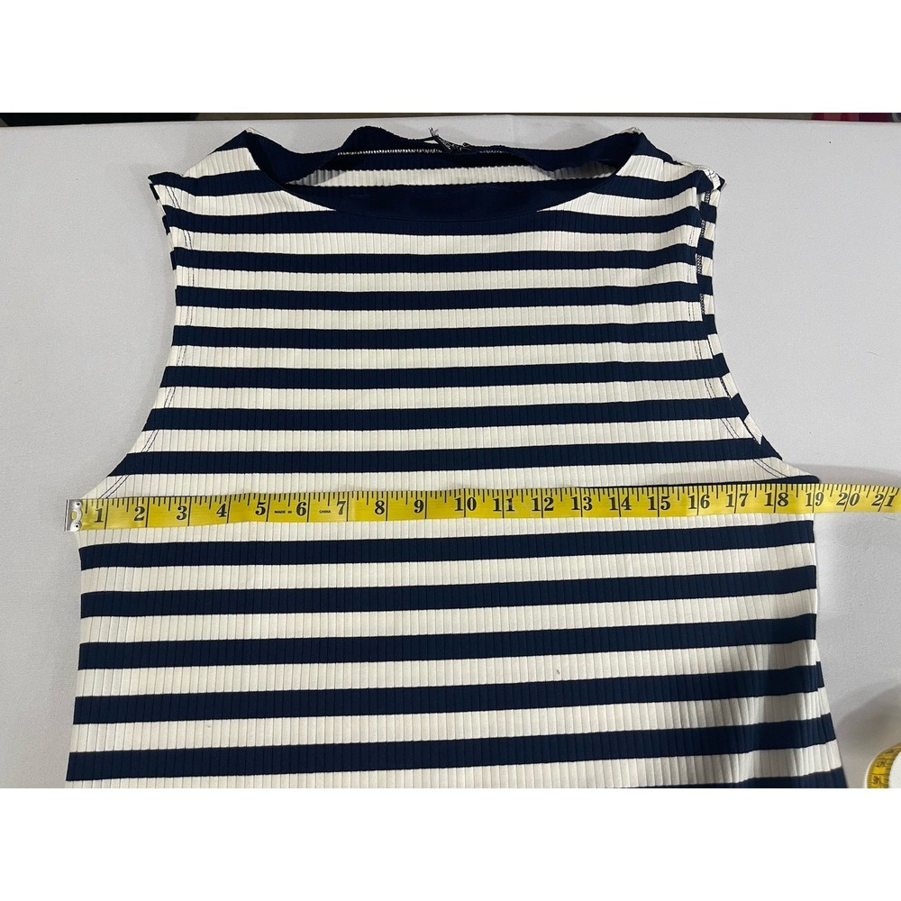 J.CREW Ribbed Midi Dress Navy White Stripe Boatneck Casual Preppy Nautical XL - Picture 6 of 11